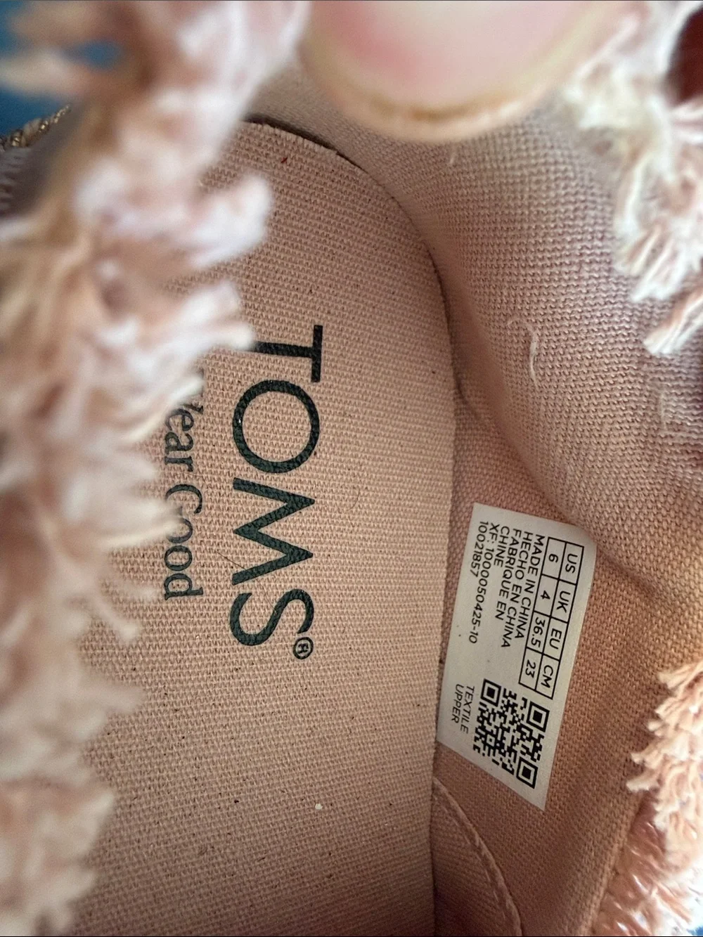 TOMS Blush Pink Frayed Espadrille Slip-On with Bow Detail